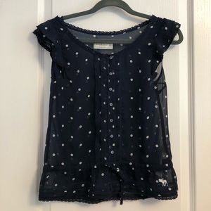 Abercrombie and Fitch White Polka Dot Navy Blouse